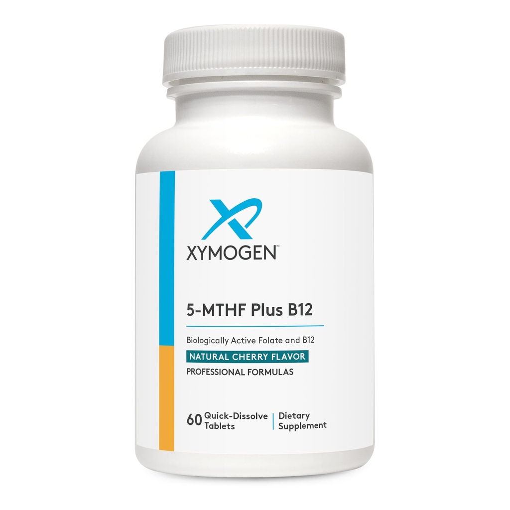 XYMOGEN 5-MTHF Plus B12 - Biologisch actieve Folaat + Methyl B12 (methylcobalamine) ter ondersteuning van methylering en zenuwstelselgezondheid - Geweldige smaak van kersen (60 tabletten voor snelle oplossen)