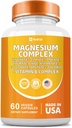 Magnesium Complex Supplement, Clycinate 141mg Oxide 228mg Malaat 58,5mg Citrate 62,4mg met Orotate Glycina Taurate Chloride aspartaat Gluconaat Vitamine B, Minerale Supplementen 60 Capsules
