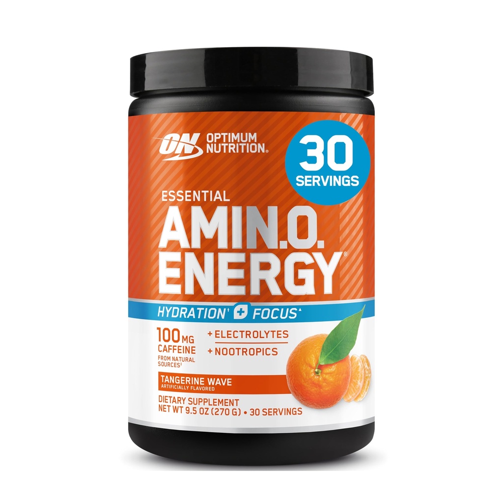 Optimale Voeding Amino Energy Powder Plus Hydration, met BCAA, Elektrolyten en Cafeïne, Tangerine Wave, 30 Servers (Verpakking mei Vary)
