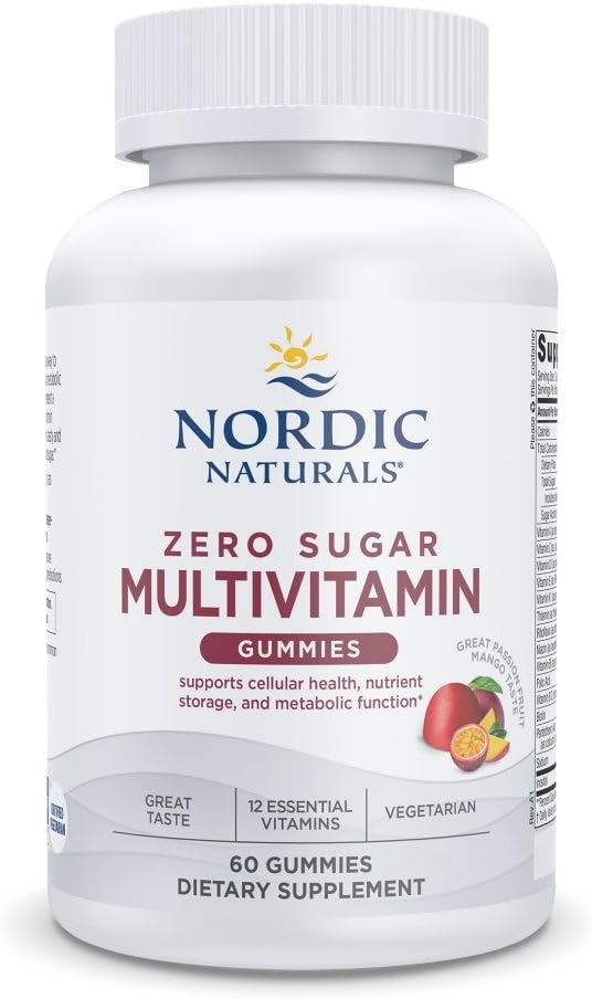 Nordic Naturals Zero Sugar Multi Gummies - Vegetarian Multivitamine Supplement - Passievruchten Mango - 60 Pectine-based Gummies - 12 Essentiële Vitaminen voor volwassenen - Non-GMO - 30 Servers