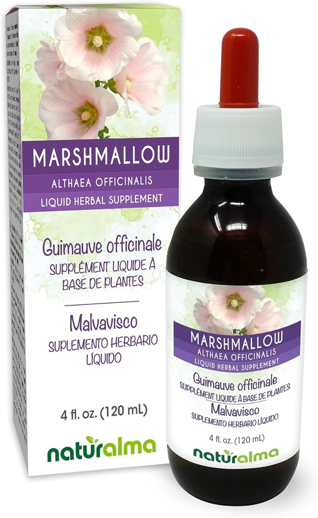 Naturalma Marshmallow (Althaea officinalis) Root Alcoholvrije Tinctuur - 4 floz Liquid Extract in druppels - Kruidensupplement - Veganistisch