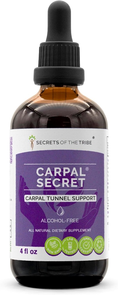 Carpal Secret Alcohol-Free Extract, Tincture, Glycerite Bromelain, Pineapple, Turmeric, Ginkgo, Peppermint, Thyme, Basil. Carpal Tunnel Support (4 FL OZ)