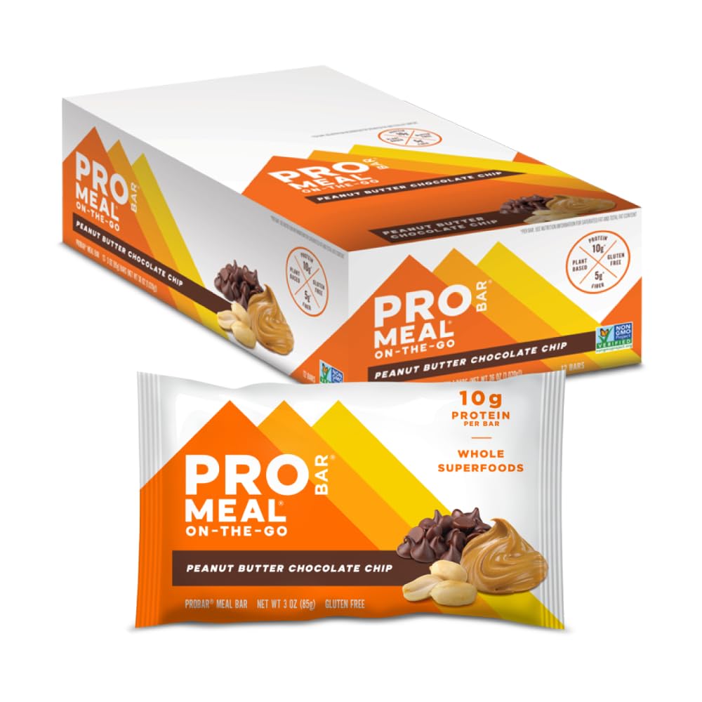 PROBAR - Meal Bar, Pindakaas Chocolade Chip, Niet-GMO, Glutenvrij, Gezond, Plant-Based Whole Food Ingrediënten, Natuurlijke Energie (12 Tel.)