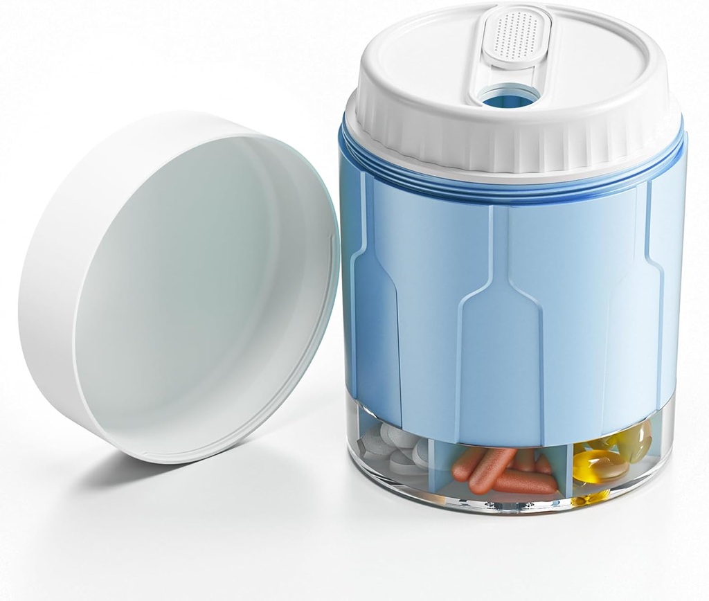 Grote Pillen Organisator, Dagelijkse Pillen Dispenser Flessen met 7 Large Compartments, Jumbo Pill Box, Pill Opslag Container voor Vitamine, Visolie, Medicine Supplement, Gemakkelijke Turn Lid met Bijgevoegde Label, Blauw