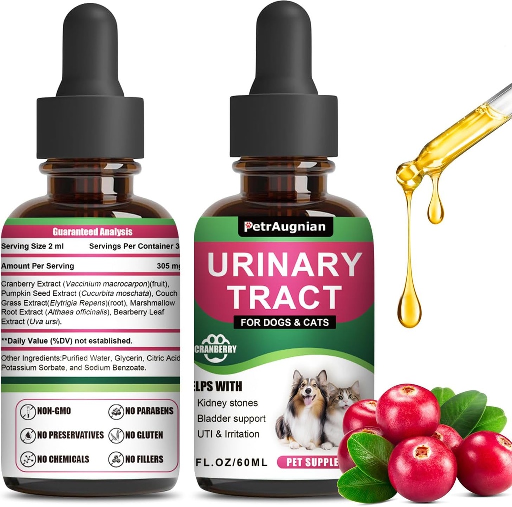 Cat & Hond urinetrek infectie behandeling druppels met Cranberry & Natural Uti Geneeskunde - Ondersteunt Bladder + Kidney - Beste preventie incontinence & Bladder Stenen -Supplement Renale Gezondheidszorg Vitaminen