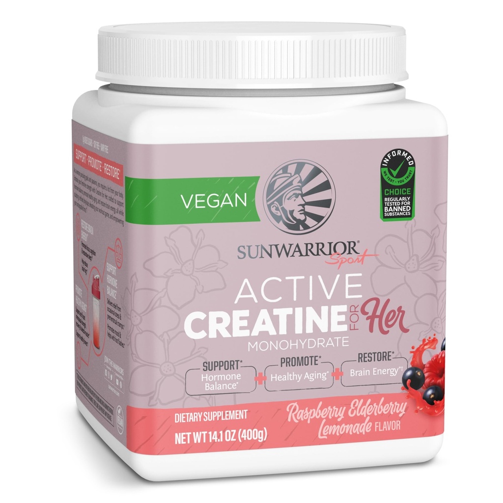 Sunwarrior Creatine voor vrouwen Monohydraat Poeder Micronized Pre Workout Recovery Supplement Ondersteuning Spieropbouw Krachttraining Cognition Vegan en gemakkelijk Mixen 50 Serves, Raspberry Lemonade