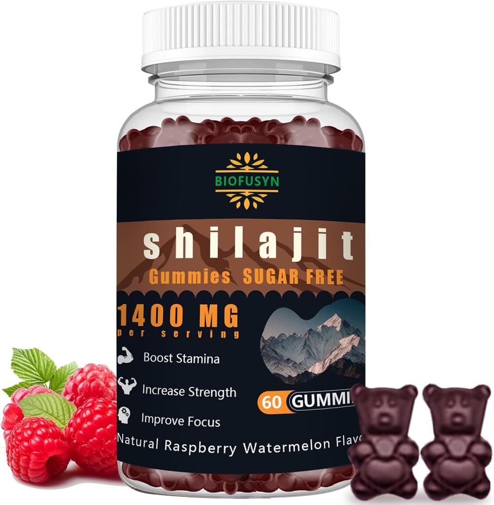 Shilajit Gummies for Men & Women - 1400mg, Pure Himalayan Supplement, High in Minerals & Fulvic Acid, Energy, Brain, Immunity Boost, Raspberry Watermelon Flavor