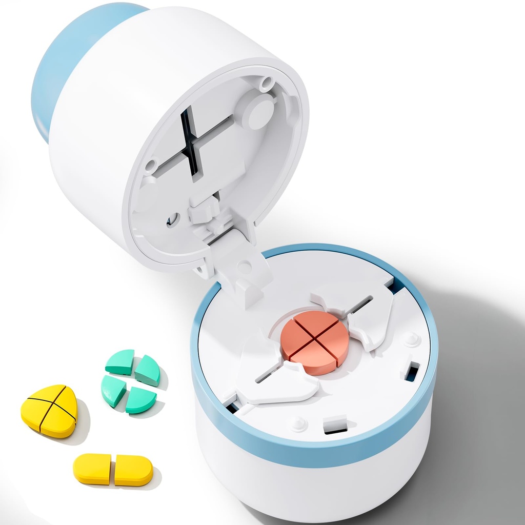 Pillensnijder - Pillensplitter met roestvrij stalen mes voor het snijden van kleine pillen of grote pillen in een vierde, Pillensnijder 1/4, Geschikt voor het snijden van vitaminen, tabletten (1-4 blauw)