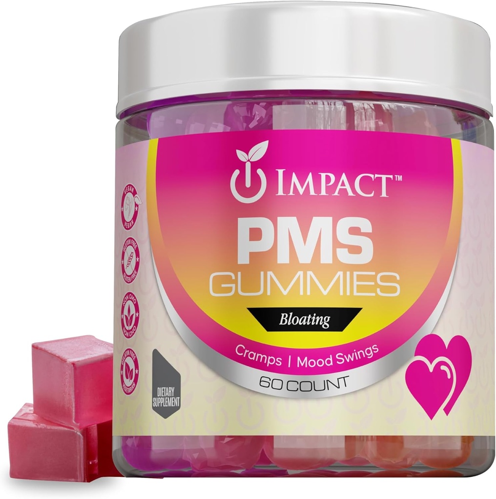 Impact PMS Gummy's 60 Count Multivitamine Vrouwen, Menstrueel Cramp Relief PMS Ondersteuning Supplementen PMS Relief & Natural Hormone Balance