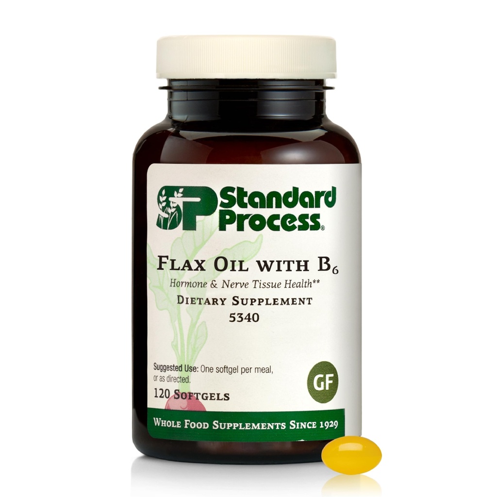 Standaardproces Vlasolie met B6 - Supplement voor Hormone & Zenuwweefsel ondersteuning - Ondersteunt Hersenen, Hart en Huid - Glutenvrije, Niet-Dairy & Non-Soy - 120 Softgels (120 Servers)