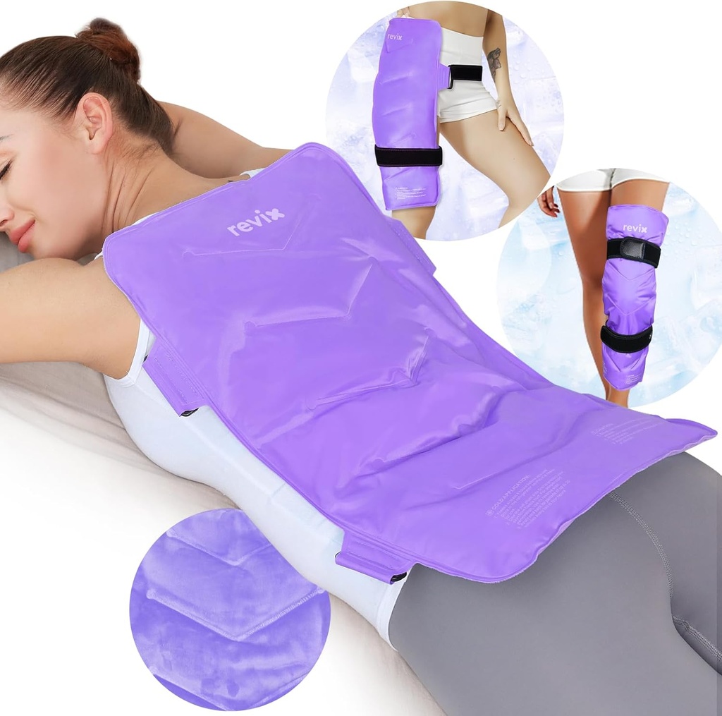 REVIX Extra-grote terug Ice Pack, Herbruikbare Gel Koude Compress Wrap voor volledige back relief, Ideaal voor spierpijn, vermoeidheid, herstel, en pijnlijke spieren Verstelbare riemen, paars