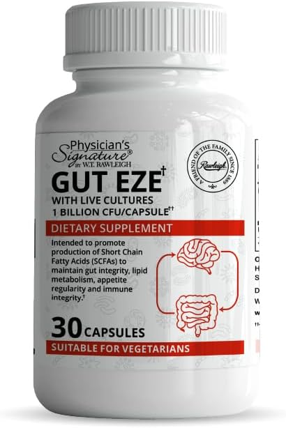 Rawleigh Gut Eze: 30 Capsules, Everyday Vegetarian Probiotic for Men & Women,1 Miljard CFU/Cap, Microbiome-Based, SCFA Production + Gut, Digestief, Immunity, Appetite & Lipid Support, Non-GMO