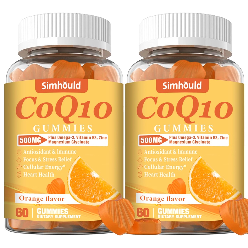 2 Pack CoQ10 500MG Gummies - Plus Omega-3, Magnesium, Vitamine B3 & Zink - 3X Betere absorptie Co-enzym Q10 Supplementen voor de gezondheid van het hart, Cellular Energy & Antioxidant, Non-GMO 120 Tellen