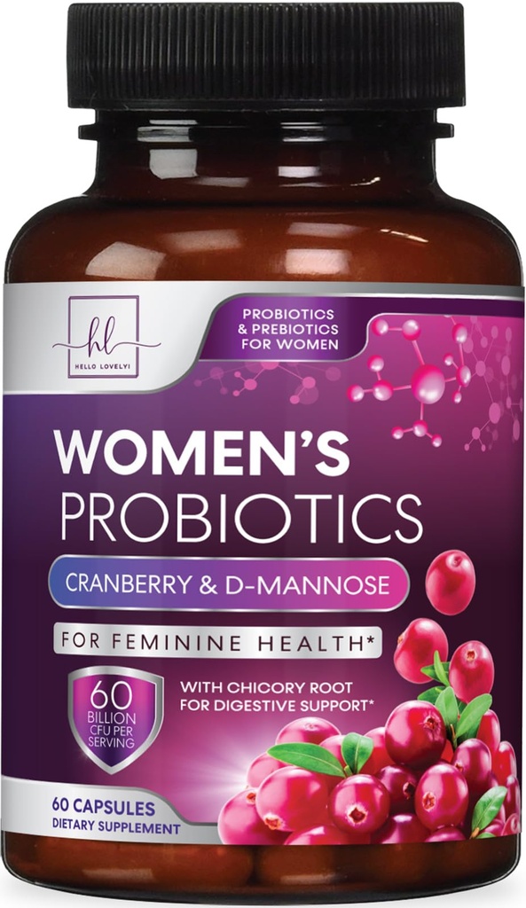 Probiotica voor vrouwen Digestieve gezondheid Ondersteuning - 60 miljard CFU Vrouwen Probiotica, 16 Strains, voor pH-balans, Vaginale Ondersteuning met Cranberry voor Gut Health, Urinaire & Immune Ondersteuning - 60 Capsules