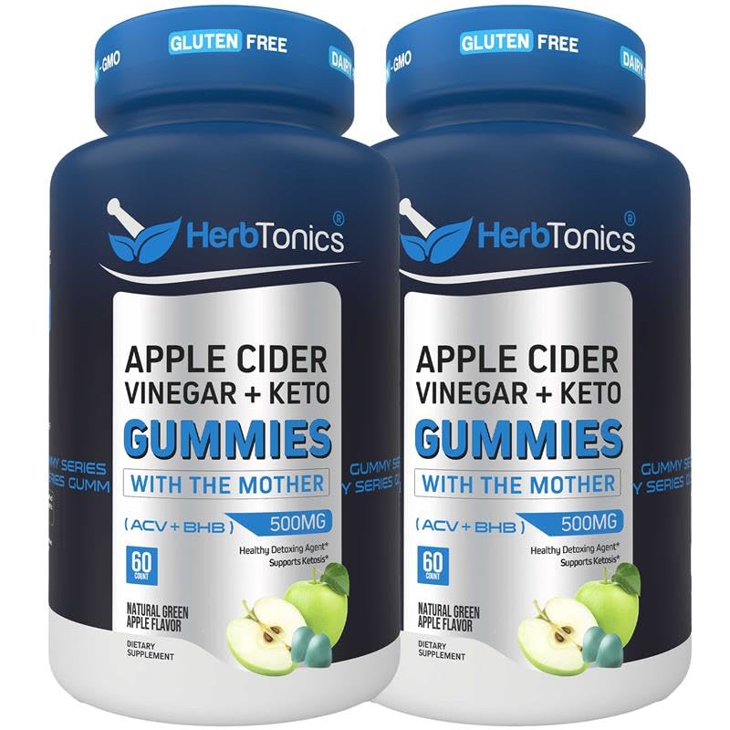 Herbtonics Keto Apple Cider Vinegar Gummies - Digestie & Detox Ondersteuning - Suikervrije BHB Geavanceerde Formule voor Keto Ondersteuning - Raw ACV met de moeder - 120 Vegan ACV Gummies