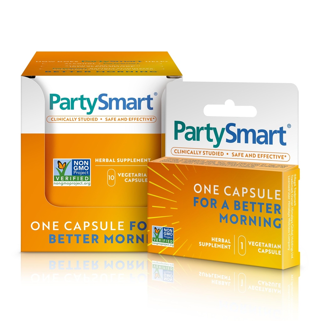 Himalaya PartySmart, 10 individuele capsules - Alcohol Breakdown Lever Ondersteuning voor een betere ochtend na het drinken - plantaardige basis, veganistisch, niet-GMO, glutenvrij, klinisch onderzocht