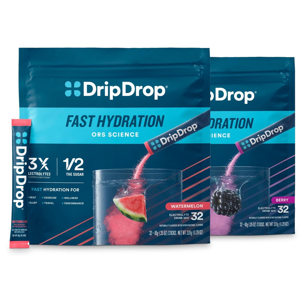 DripDrop Hydration - Electrolyte Powder Packets - Watermeloen & Berry - 64 Tel.