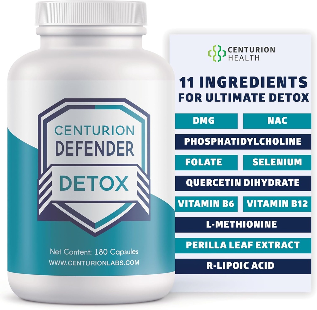 Centurion Defender Detox, Lever Reiniging Detox & Reparatie Supplement met Fosfatidylcholine, Vitamine B6, Folaat, L-Methionine en R-lipoïnezuur, 180 Caps