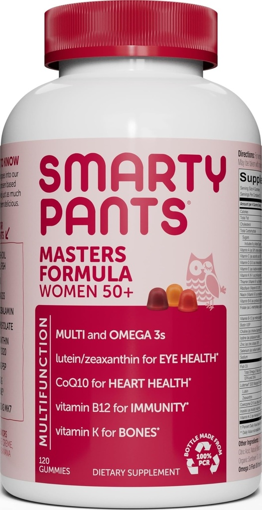SmartyPants Multivitamine Gummy voor vrouwen 50 en meer: Omega 3 Visolie (EPA/DHA), Methylfolaat, CoQ10, Vitamine D3, C, Vitamine B12, B6, A, K & Zink, Biotine, Glutenvrij, 120 Tel (30 dagen levering)