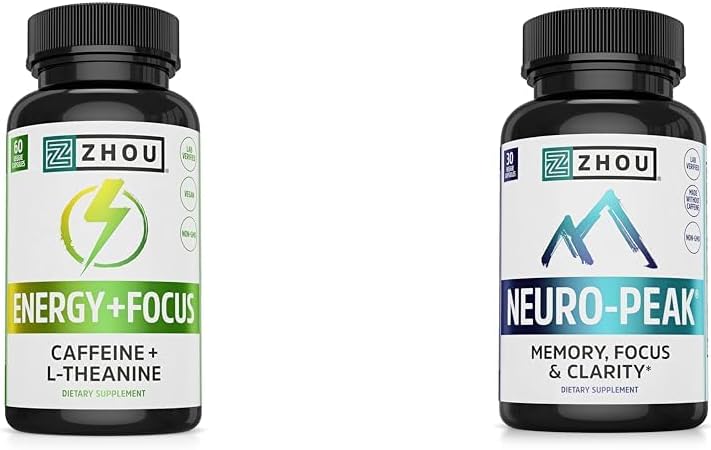 Zhou Cafeine 100mg L-Theanine 200mg Nootrope 60 Capsules en Neuro Peak Brain Support DMAE Bacopa 30 Capsules