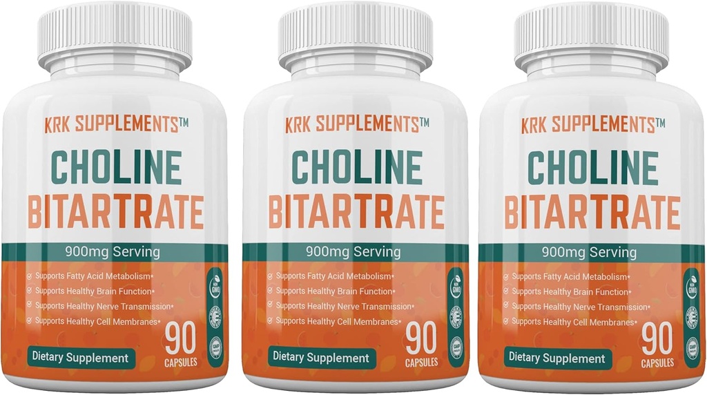 3 Flessen Choline Bitrate 900mg per portie 270 Total Capsules KRK Supplementen