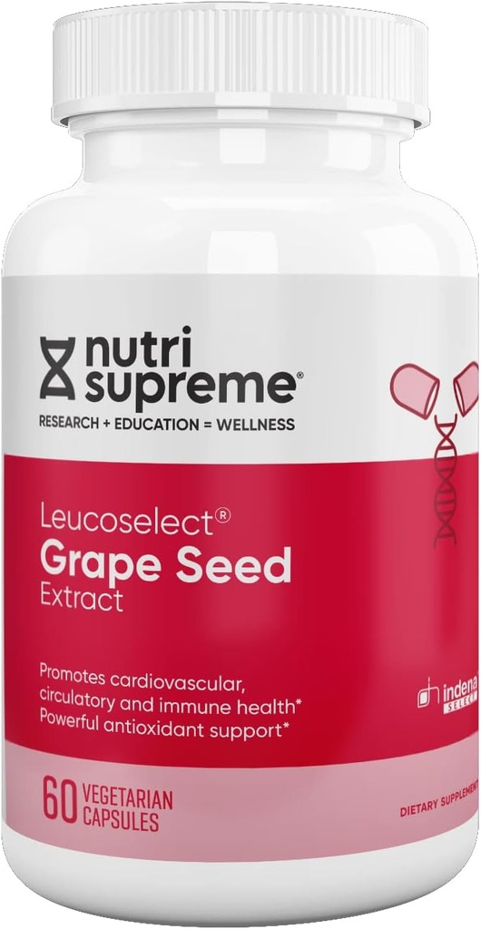 Nutri Supreme Grapeseed Extract Leucoselect, Polyfenolen voor Super Antioxidant Ondersteuning, Cardiovasculaire Gezondheid, Kosher Gecertificeerde 60 Capsules
