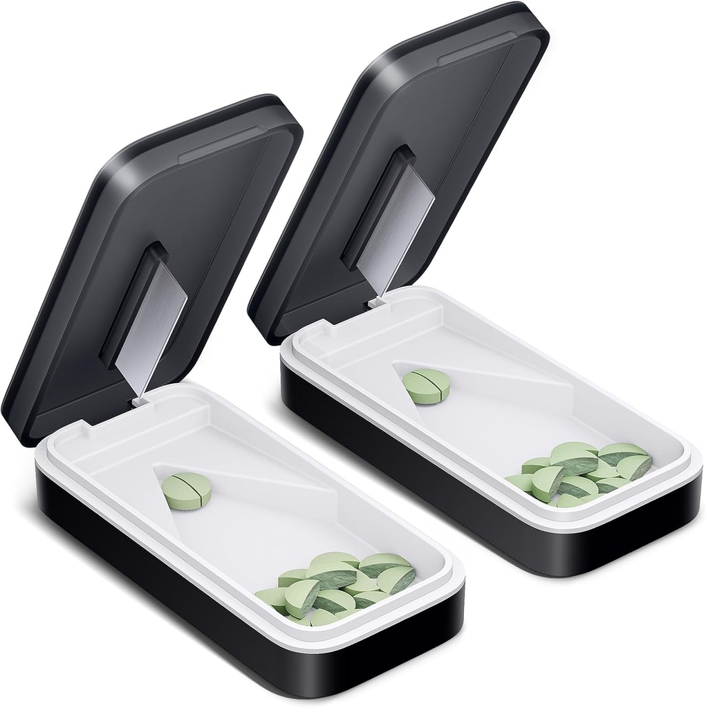 ONE PIX Pill Cutter 2 Pack, Pill Splitter met Roestvrij stalen Blade, Pill Cutter Splitter voor kleine en kleine pillen met V-Shaped ontwerp, Pill Cutters voor kleine of grote pillen Professional (Zwart 01)