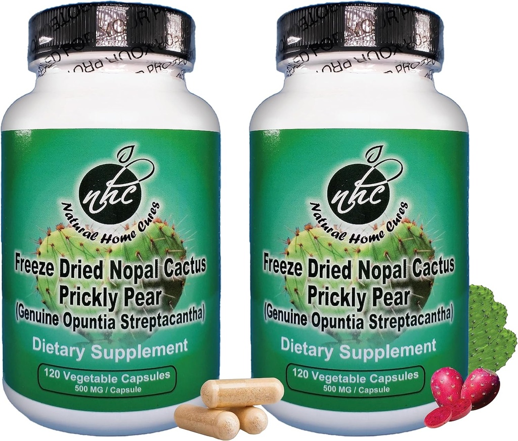 Nopal Cactus Capsules - Freeze Dried Prickly Pear Extract - Fiber Supplement for Metabolic Health Support - Rich in Betalains & Nitrates - Non-GMO - 120 Veggie Caps (2 Bottles)