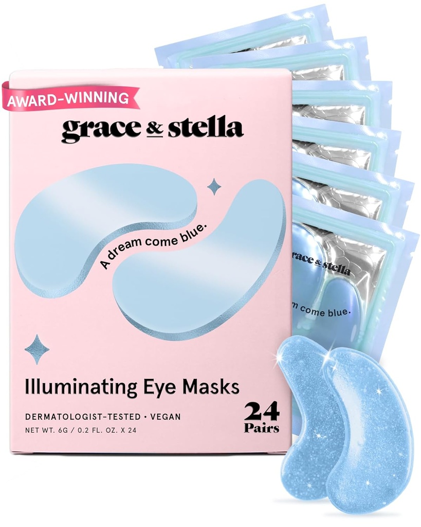 Grace & stella Award Winnen Under Eye Mask Verminderen Dark Circles, Puffy Eyes, Undereye Bags, Rimpels, Gel Under Eye Patches, Verjaardagscadeaus voor vrouwen - Vegan Cruelty-Free Self Care (24 Pairs, Blue)
