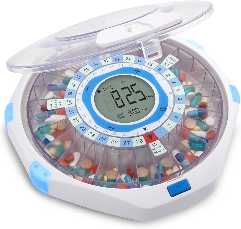 LiveFine WiFi Automatische pildispenser en Remote Medication Monitoring System met Locking Key, 28 dagen Medication Organizer tot 9 doses per, verstelbaar licht/geluid alarmen voor ... & Vitami