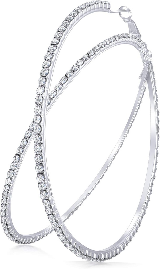 Grote Rhinestone Hoop Oorbellen Shining Crystal Rhinestone Dangle Big Hoop Oorbellen voor Vrouwen bruiloft feest favor, 80 mm