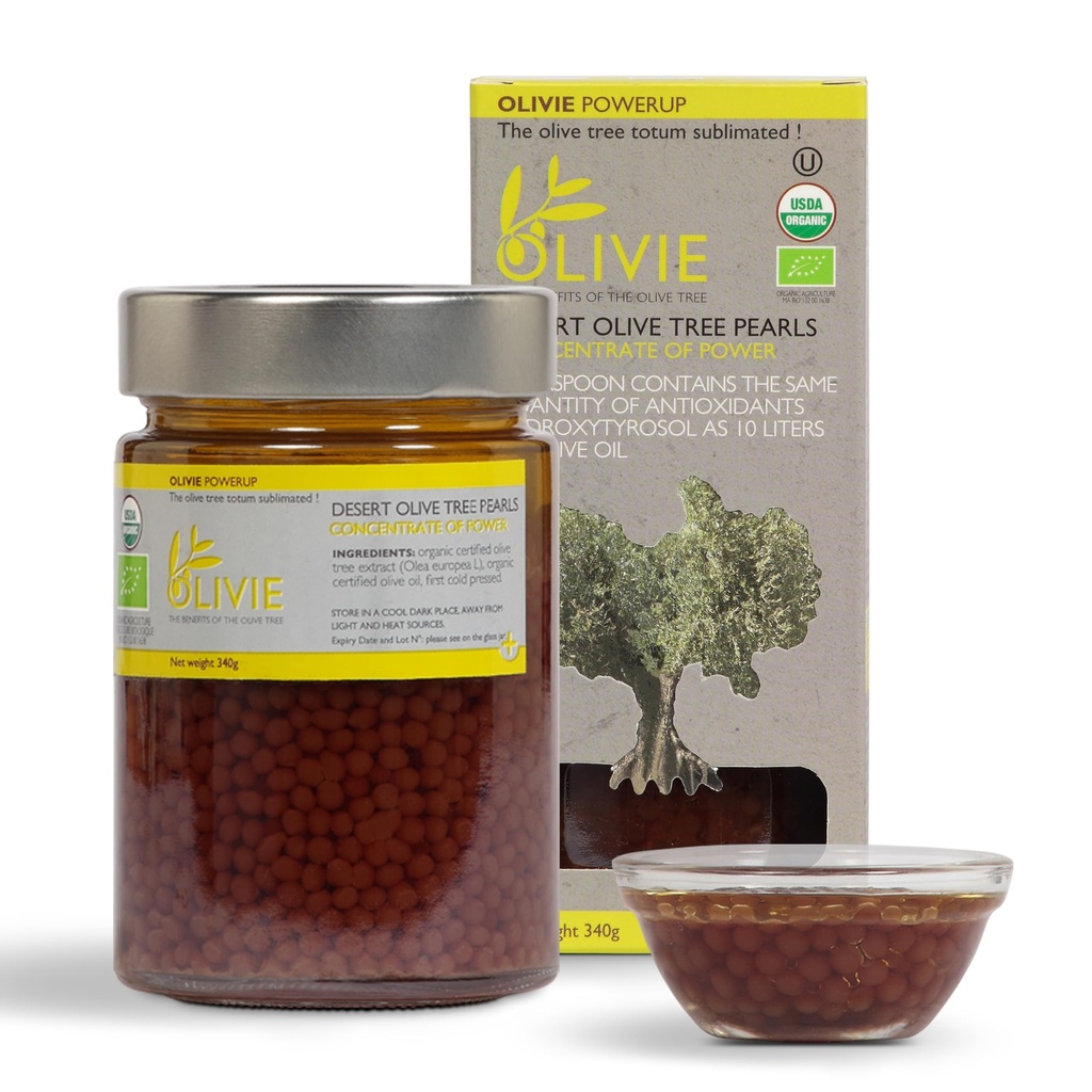 Biologische Olive Leaf Extract Capsules, PowerUp Parels door OLIVIE, Antioxidant Polyfenolen Supplement, Olijfolie Scrub voor de huid, Immuun Ondersteuning, 340g
