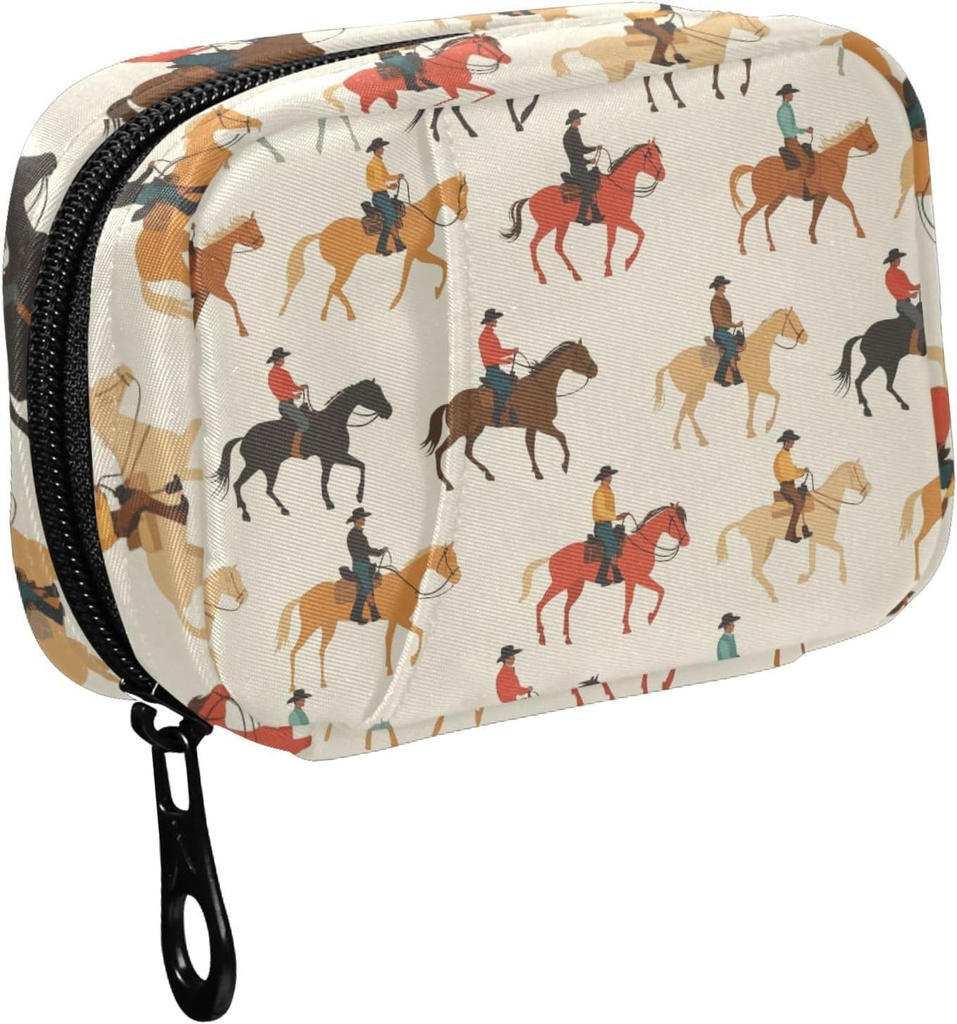 Fustyad Kleurrijke Western Cowboy Riding Horse Pill Organizer voor Purse, Weekly Portable Pill Box met rits naar opslag Vitaminen Visolie Medicijnen Supplementen