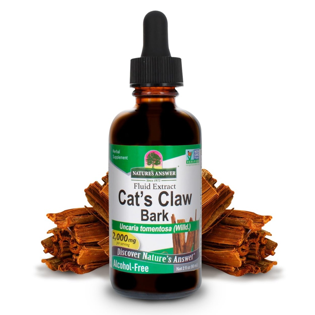 Nature's Antwoord Cat's Claw Bark Liquid Extract Supplement 2 Ounce - Alcoholvrije katten Klauw Tinctuur & Capsules Alternatief voor Gezamenlijke & Spierondersteuning, Veganistisch, Non-GMO, Glutenvrij, Kosjer