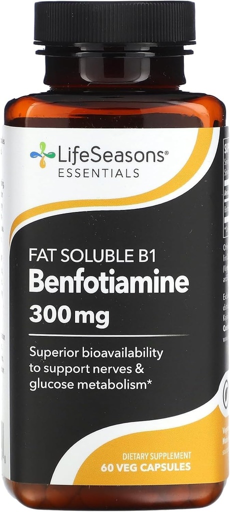 LifeSeasons Benfotiamine 300 mg per 2 Capsules – High‑Absorption Fat‑Soluble Vitamin B1 Supplement for Nerve & Metabolic Support, Cognitive & Circulatory Health – 60 Vegan Capsules