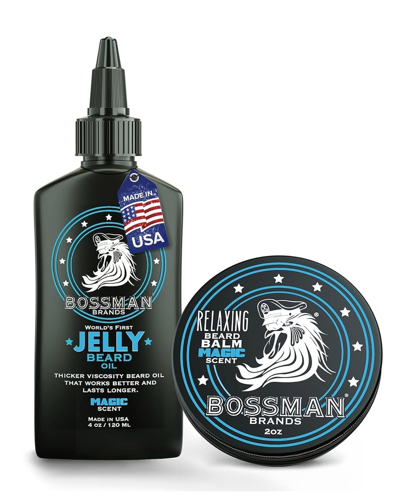 Bossman Jelly Beard Oil for Men & Baard Balm for Men Combo - Softens, Tames Moisturizes & Conditions - Magic Scent - Natural Ingrediënten & Made in USA