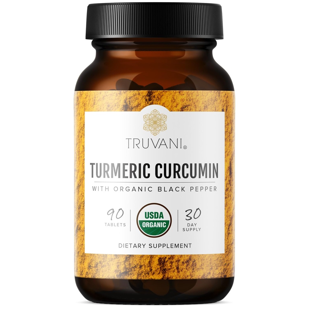 Truvani Biologische Kurkuma tabletten 1.350 mg Elke - Natuurlijke gezamenlijke ondersteuning met zwarte peper voor absorptie - 90 tabletten