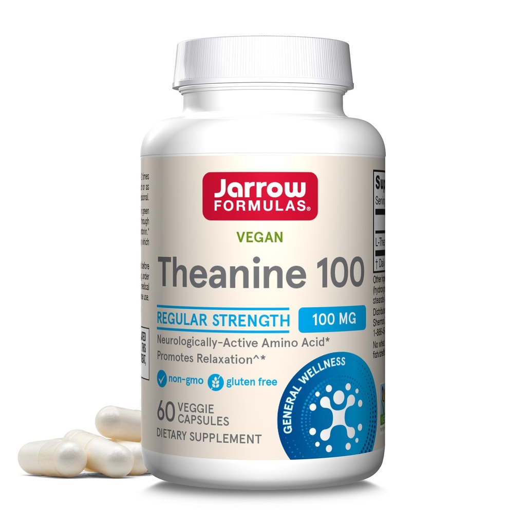 Jarrow Formules Extra sterkte Theanine 200mg & Regular Sterkte Theanine 100mg Ontspanningsondersteuning Capsules Bundel, 120 Veggie Capsules