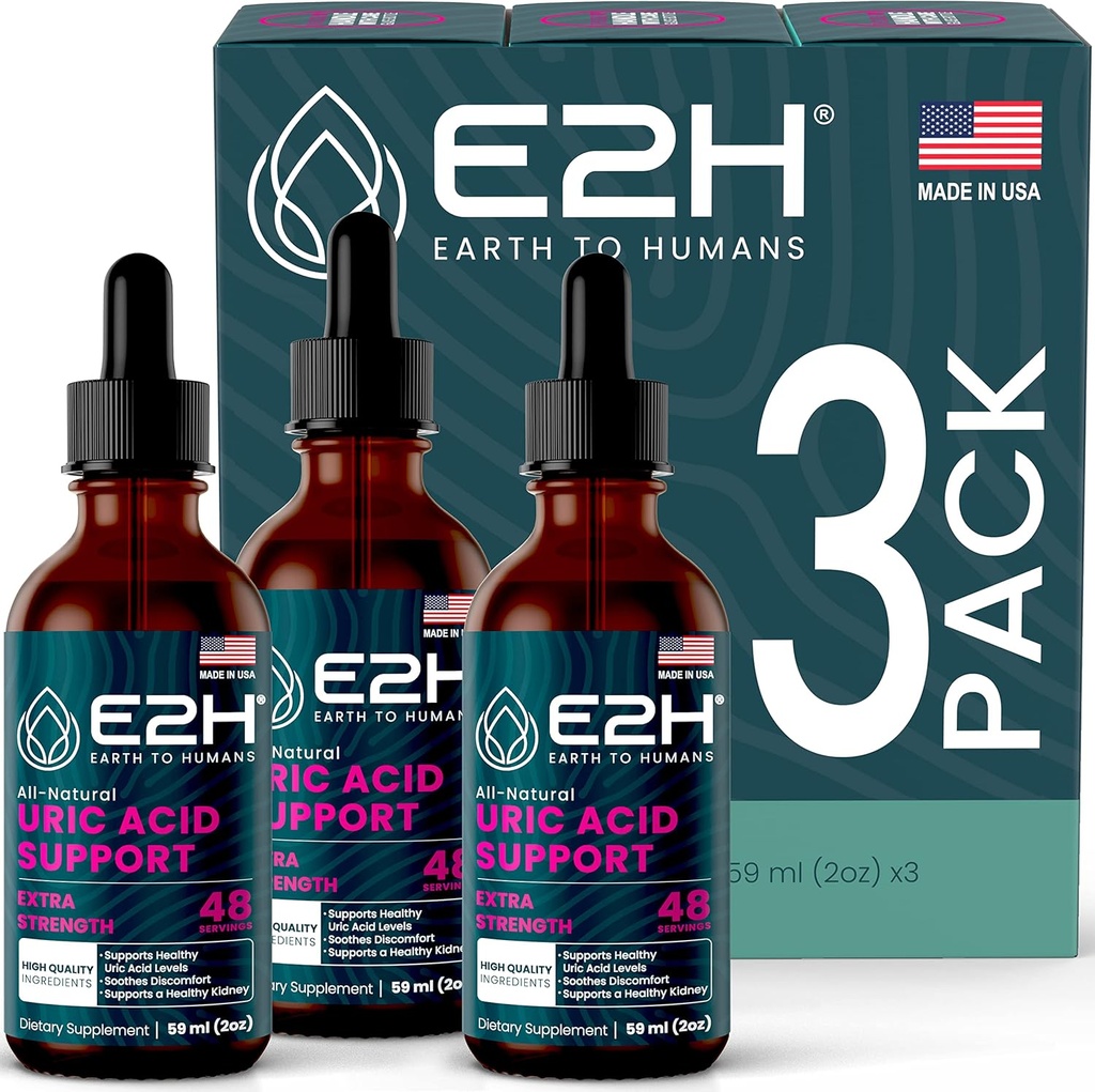 E2H Uric Acid Support Supplement - Tart Cherry en Duivelsklauw - Ondersteunt Uric Acid Health en Nierfunctie Non-GMO - Vegan - (3 flessen)