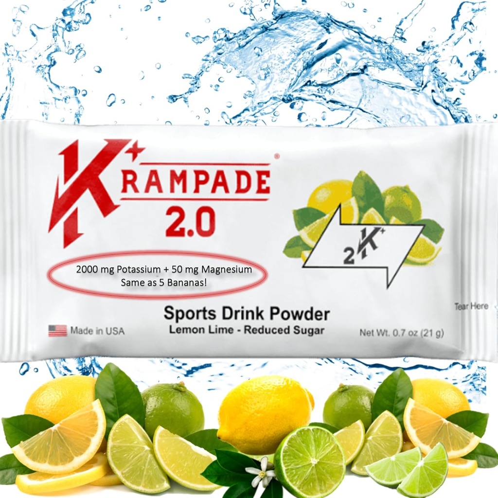 Krampade Kalium Magnesium Supplement Elektrolyten Poeder - 50 mg Mag + 2000 mg K, >2X Meer dan Kokoswater 