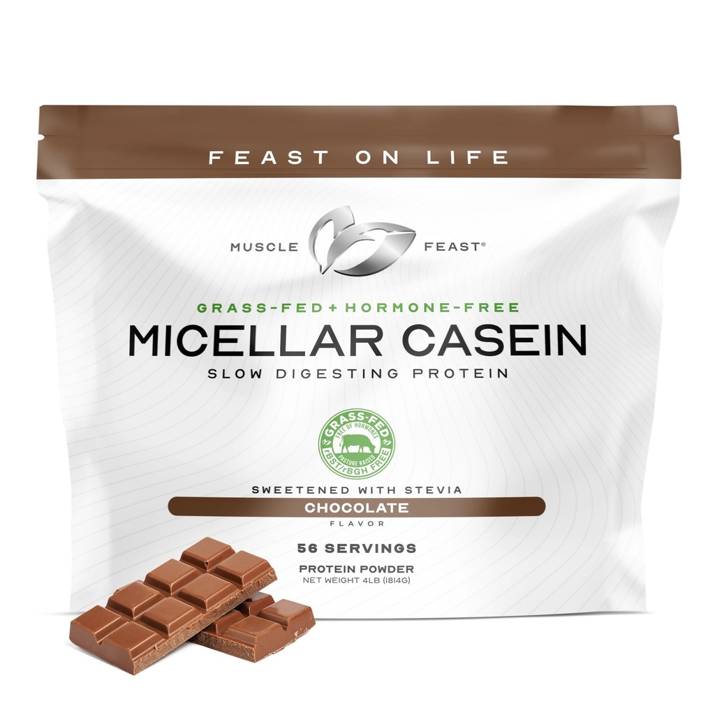 Muscle Feast Grass Fed Micellar Caseine Proteïne Poeder, Pasture Verhoogd & Hormone Gratis, Langzaam oplossen Caseïne Proteïne - Ondersteuningen Overnight Muscle Recovery, Gluten Free Proteïne Poeder - Chocolade, 4lb