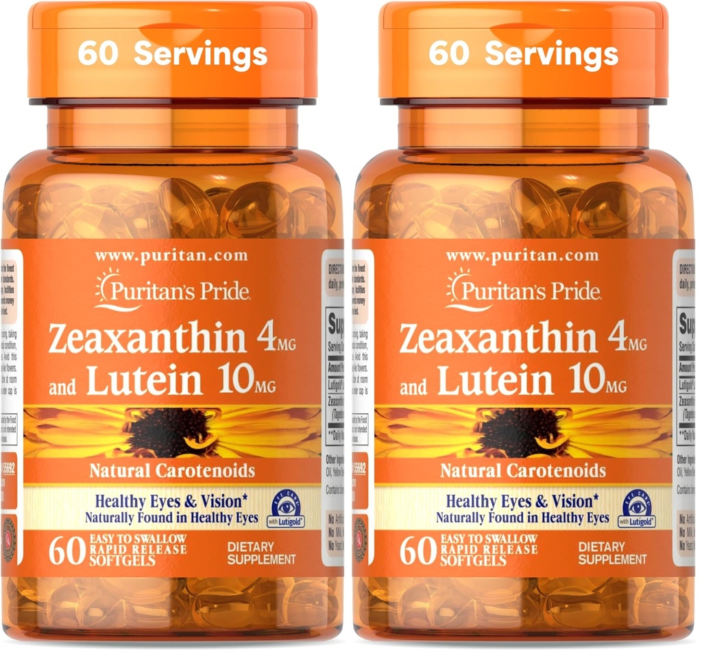 Puritan's Pride Zeaxanthine 4mg with Lutein 10mg, Supports Healthy Eyes and Vision*, 60 CT (Pack of 2)