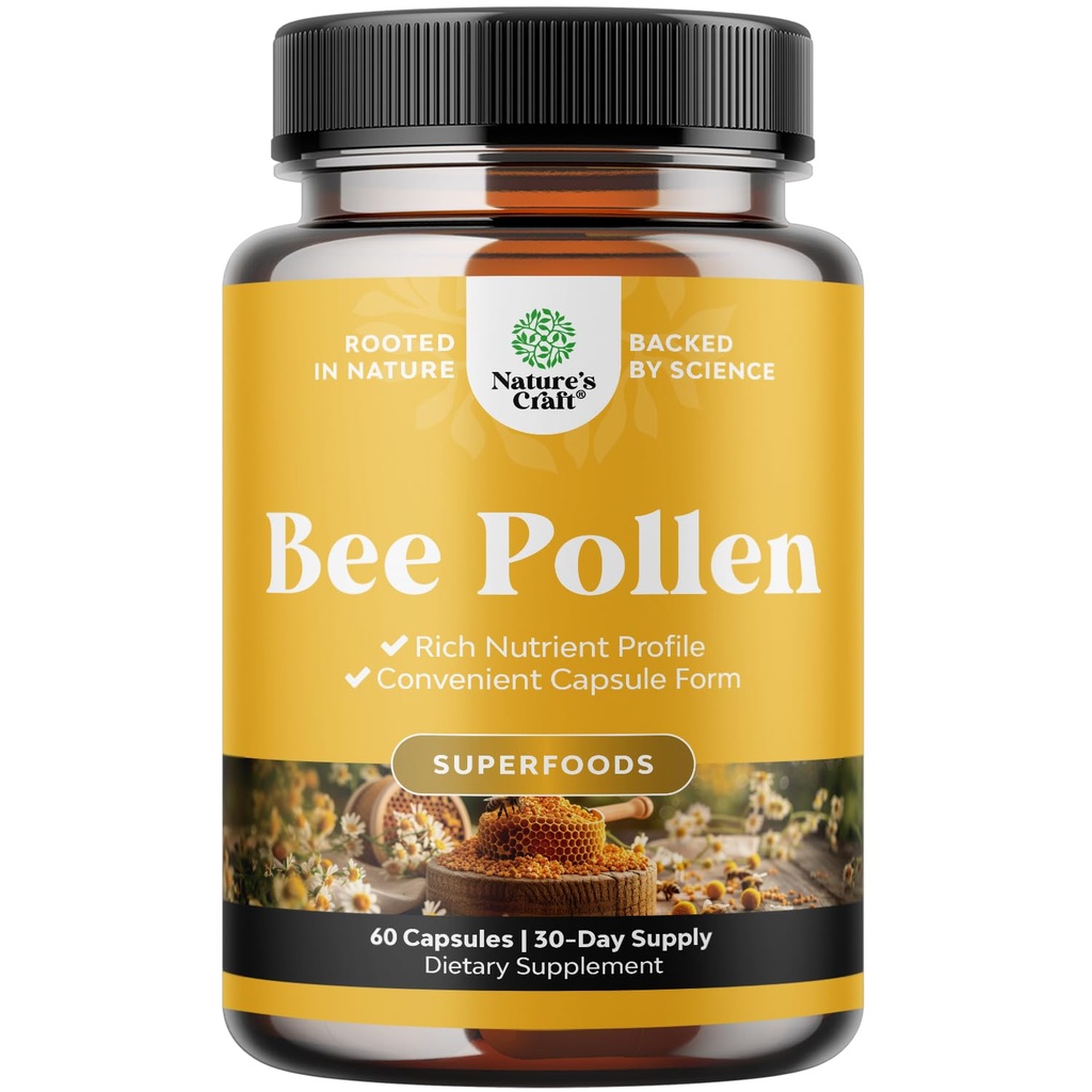 Bijenpollen pillen voor borstgroei 60 Ct - Bijenpollen supplement 1000mg Serveren met natuurlijk voorkomende B Vitaminen Mineralen en enzymen - Borstondersteuning supplement - Vegetarische niet-GMO & Glutenvrij