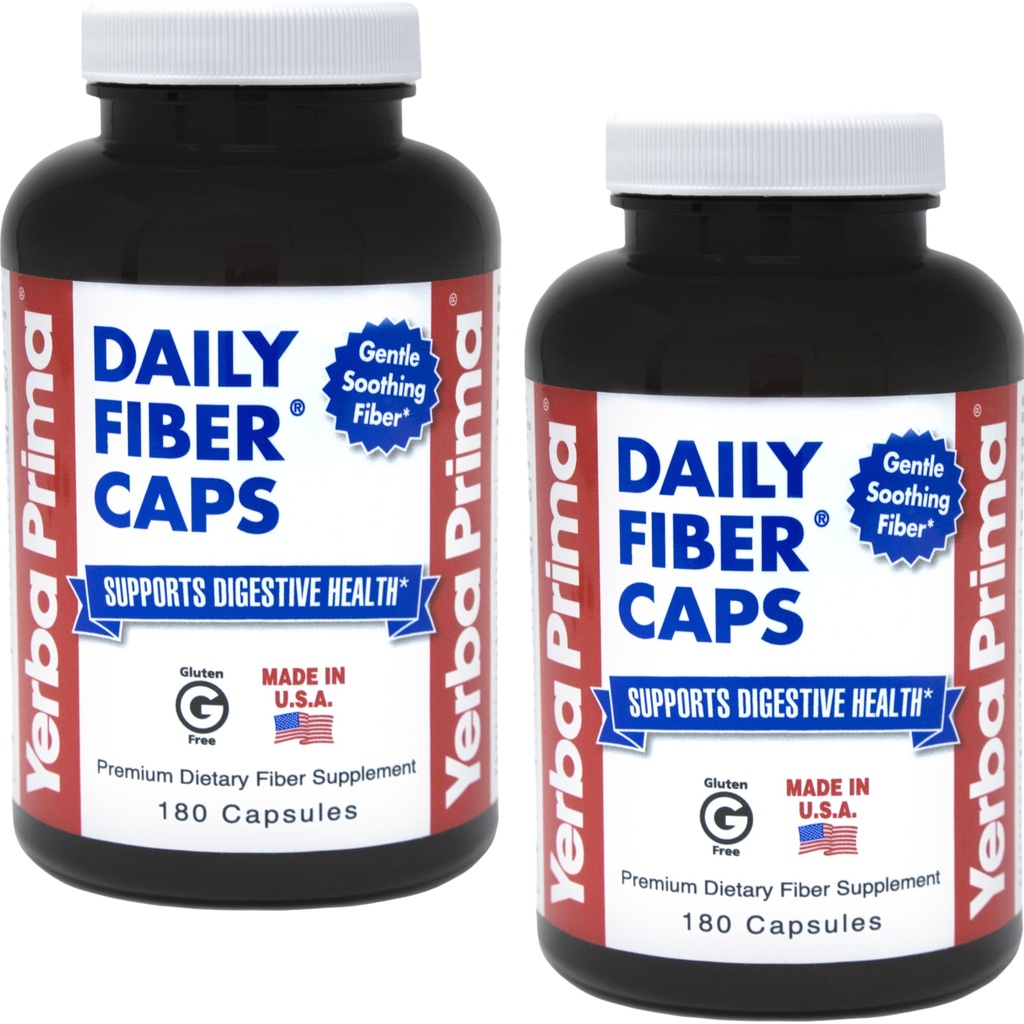 Yerba Prima Daily Fiber Formula - 180 caps (pack of 2) - Oplosbaar en onoplosbaar voedingsvezelsupplement - Colonreiniging - Gut Health - Veganistisch, niet-GMO, Glutenvrij