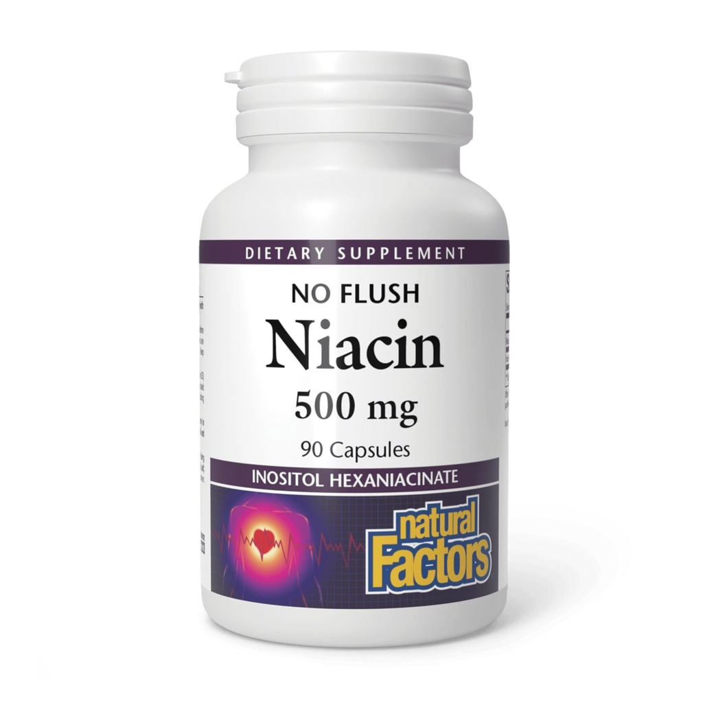 Natuurlijke factoren Geen Flush Niacin 500 mg, 90 tabletten
