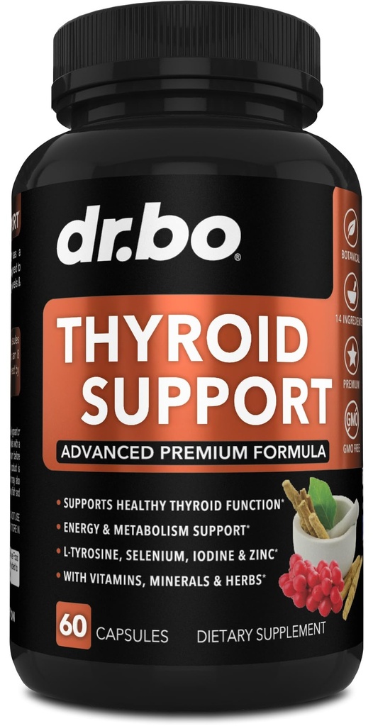 Schildklier ondersteuning voor vrouwen & mannen supplement - natuurlijke stofwisseling, Mood & Energy Enhancer met L-Tyrosine Selenium Jodium zink Bladderwrack Kelp & Ashwagandha Thyroid Supplement Complex Vitamine 60 pillen