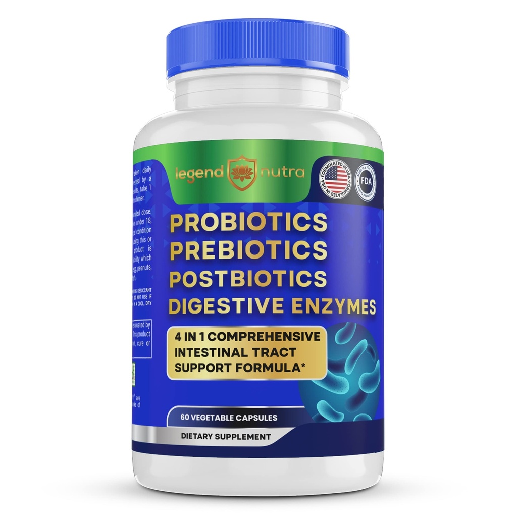 Probiotica Prebiotica Postbiotica Digestieve enzymen 4 in 1 Formule 60 Tellen (pakket van 1)
