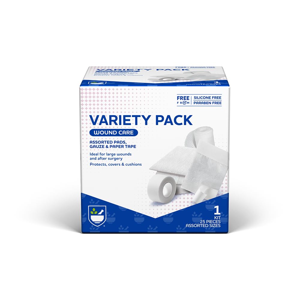 Rite Aid Early Aid Gauze Pads, Variety Pack - Includes 25 Assorted Gauze Pads & Tape 
