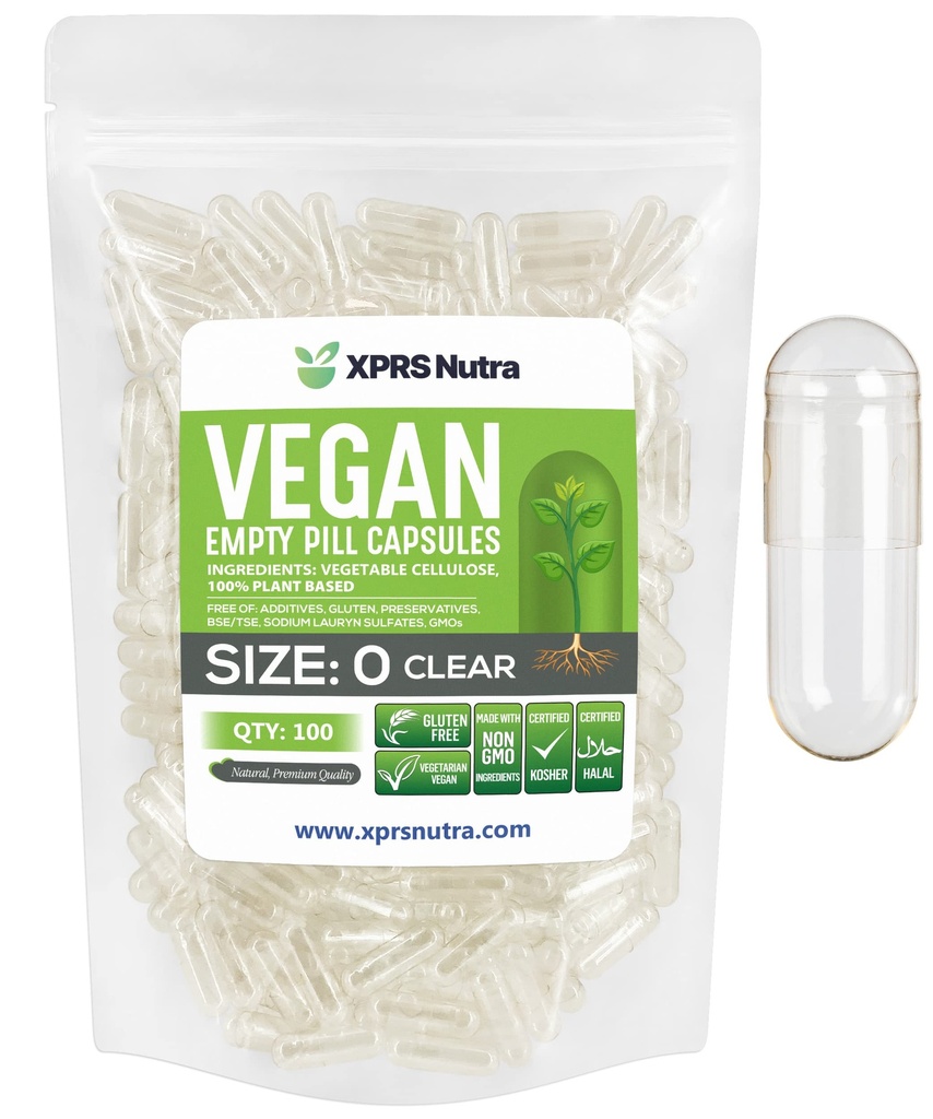 XPRS Nutra Maat 0 Lege capsules - 100 Clear Count Lege Vegan Capsules - Vegetarische pil - DIY plantaardige capsule vullen - Veggie pillen voor Do-It-Yourself Supplementen