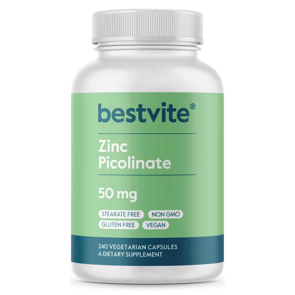 BESTVITE Zink Picolinaat 50mg (240 Vegetarische Capsules) - Geen Stearates - Veganistisch - Niet GGO - Glutenvrij